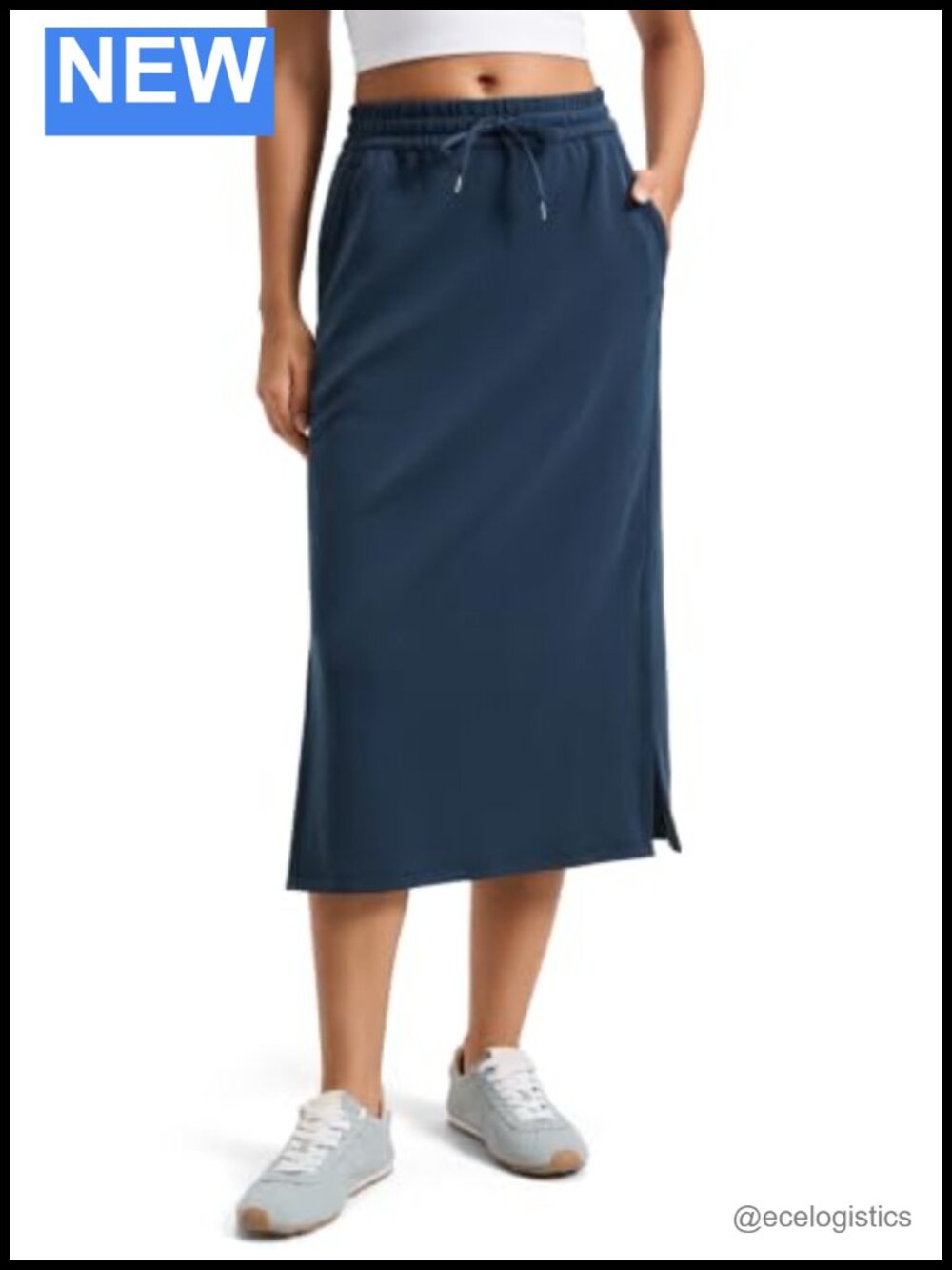 High Waisted Midi Pencil Skirt with Pockets, Side Slit, Stretchy